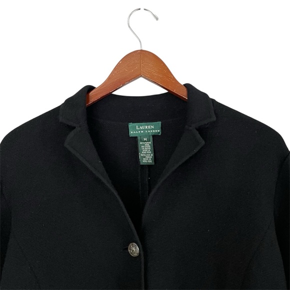 Ralph Lauren Black Notched Lapel 100% Merino Wool Knit Blazer Equestrian Buttons - Picture 4 of 7